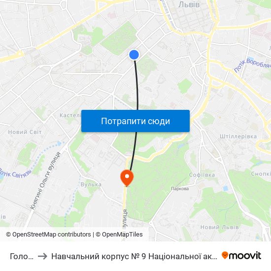 Головна Пошта to Навчальний корпус № 9 Національної академії сухопутних військ України імені гетьмана Петра Сагайдач map