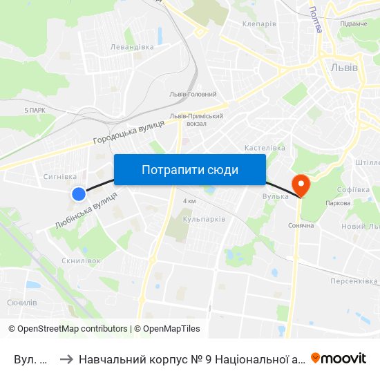 Вул. Кричевського to Навчальний корпус № 9 Національної академії сухопутних військ України імені гетьмана Петра Сагайдач map