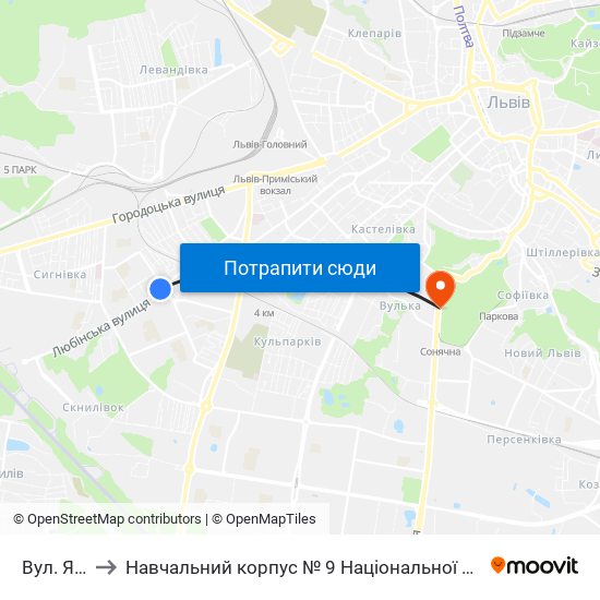 Вул. Яворницького to Навчальний корпус № 9 Національної академії сухопутних військ України імені гетьмана Петра Сагайдач map