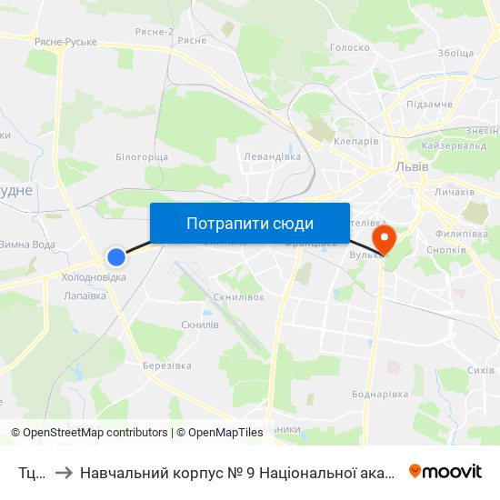 Тц "Metro" to Навчальний корпус № 9 Національної академії сухопутних військ України імені гетьмана Петра Сагайдач map