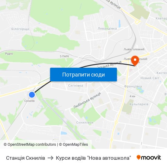 Станція Скнилів to Курси водіїв "Нова автошкола" map