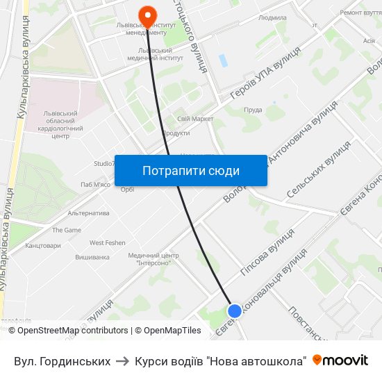 Вул. Гординських to Курси водіїв "Нова автошкола" map