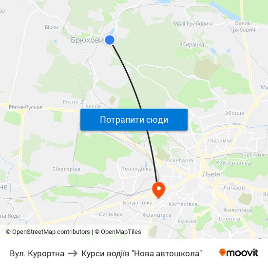 Вул. Курортна to Курси водіїв "Нова автошкола" map