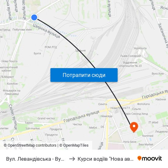 Вул. Левандівська - Вул. Широка to Курси водіїв "Нова автошкола" map