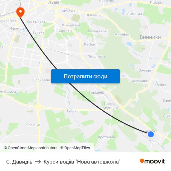 С. Давидів to Курси водіїв "Нова автошкола" map