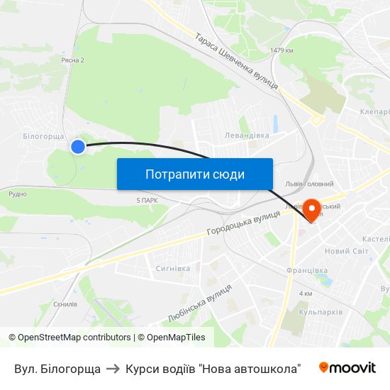 Вул. Білогорща to Курси водіїв "Нова автошкола" map