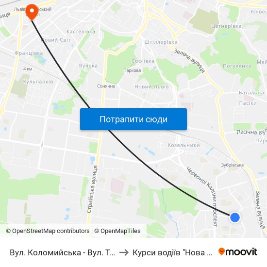 Вул. Коломийська - Вул. Трильовського to Курси водіїв "Нова автошкола" map