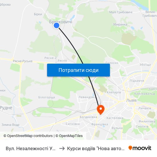 Вул. Незалежності України to Курси водіїв "Нова автошкола" map