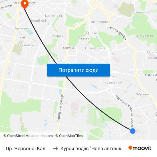 Пр. Червоної Калини to Курси водіїв "Нова автошкола" map