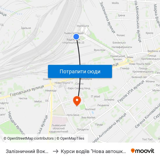 Залізничний Вокзал to Курси водіїв "Нова автошкола" map