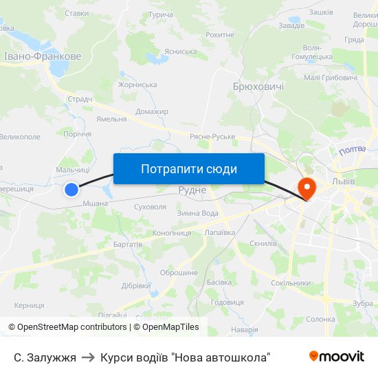 С. Залужжя to Курси водіїв "Нова автошкола" map