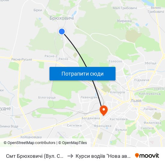 Смт Брюховичі (Вул. Смолиста) to Курси водіїв "Нова автошкола" map