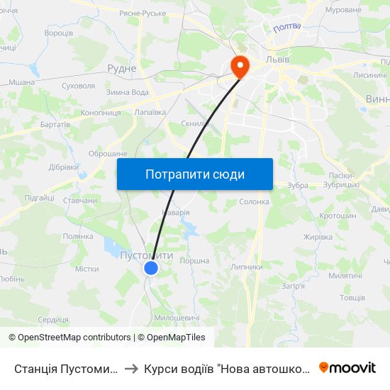 Станція Пустомити to Курси водіїв "Нова автошкола" map