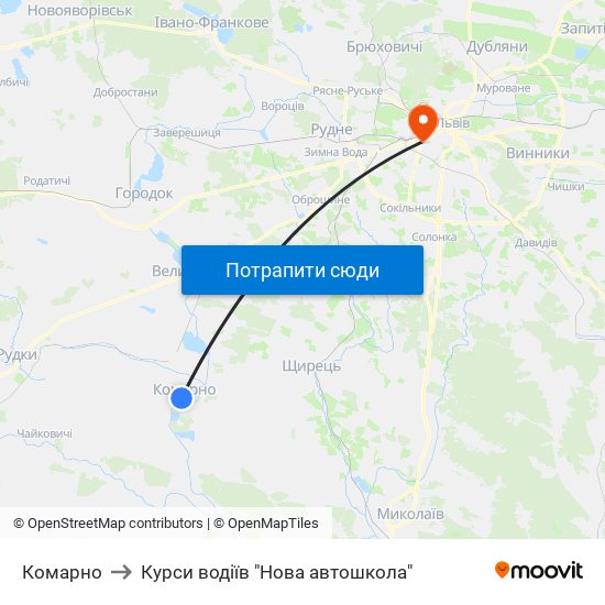 Комарно to Курси водіїв "Нова автошкола" map