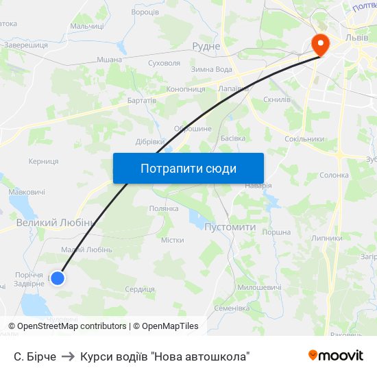 С. Бірче to Курси водіїв "Нова автошкола" map