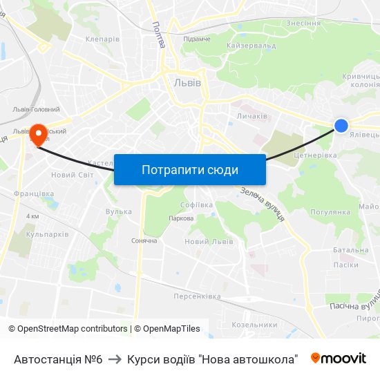 Автостанція №6 to Курси водіїв "Нова автошкола" map