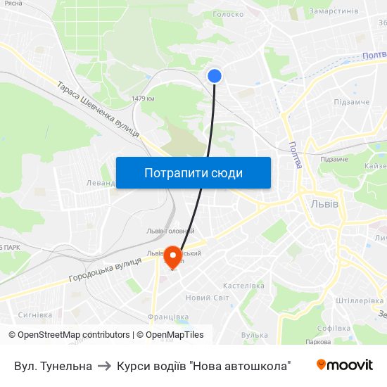 Вул. Тунельна to Курси водіїв "Нова автошкола" map