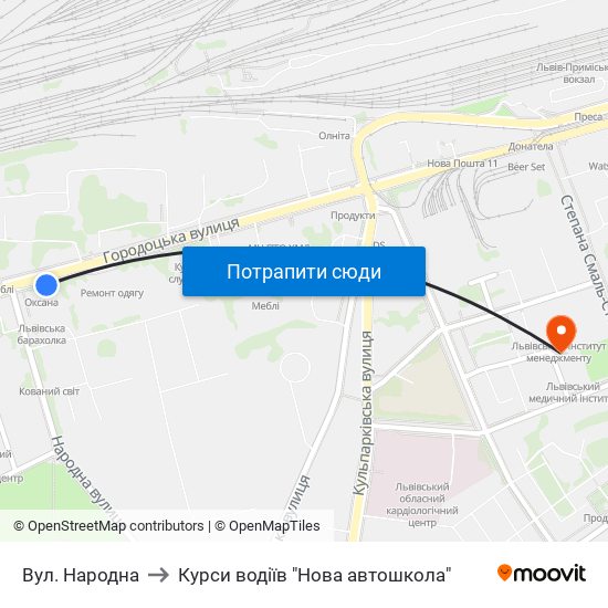 Вул. Народна to Курси водіїв "Нова автошкола" map