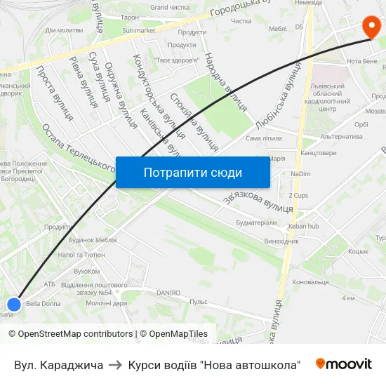 Вул. Караджича to Курси водіїв "Нова автошкола" map