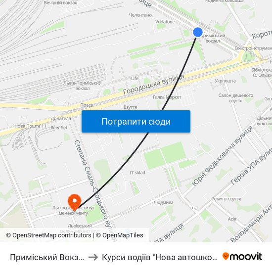 Приміський Вокзал to Курси водіїв "Нова автошкола" map