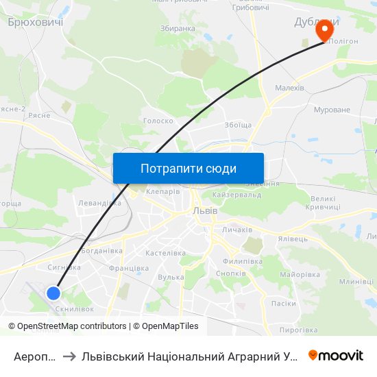 Аеропорт to Львівський Національний Аграрний Університет map