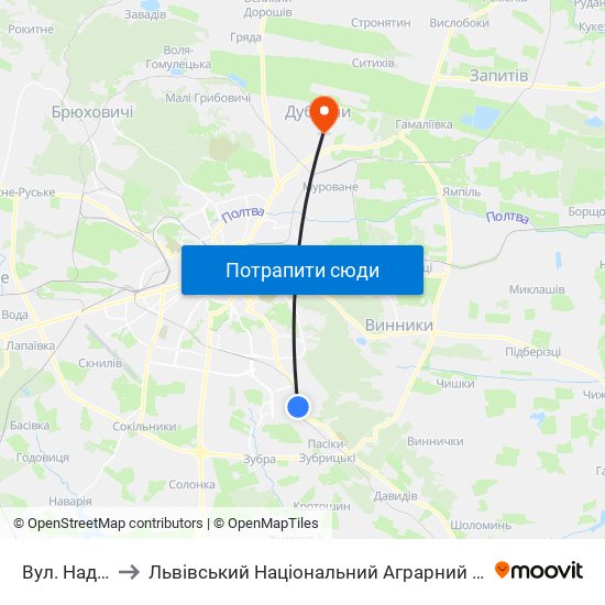 Вул. Надійна to Львівський Національний Аграрний Університет map