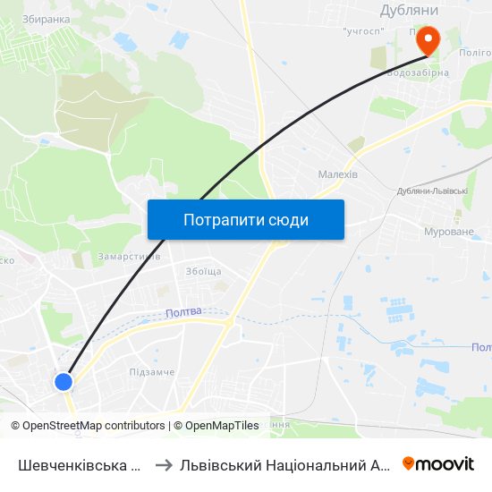 Шевченківська Адміністрація to Львівський Національний Аграрний Університет map