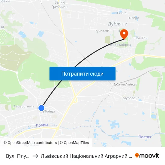 Вул. Плугова to Львівський Національний Аграрний Університет map