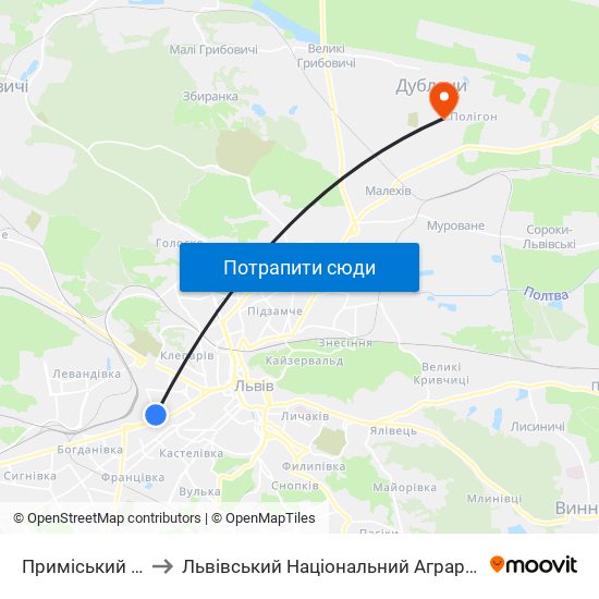 Приміський Вокзал to Львівський Національний Аграрний Університет map