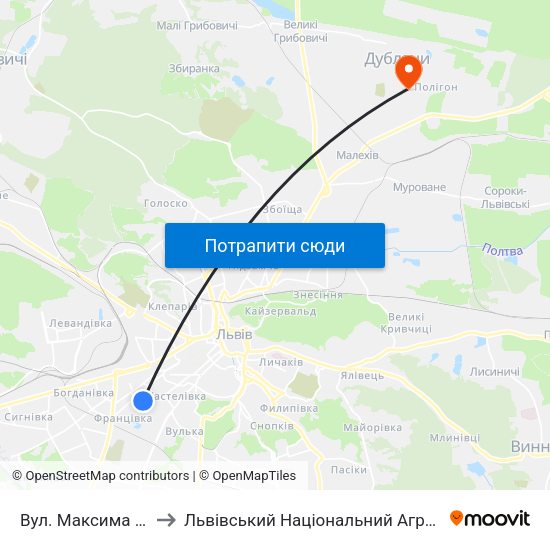Вул. Максима Залізняка to Львівський Національний Аграрний Університет map
