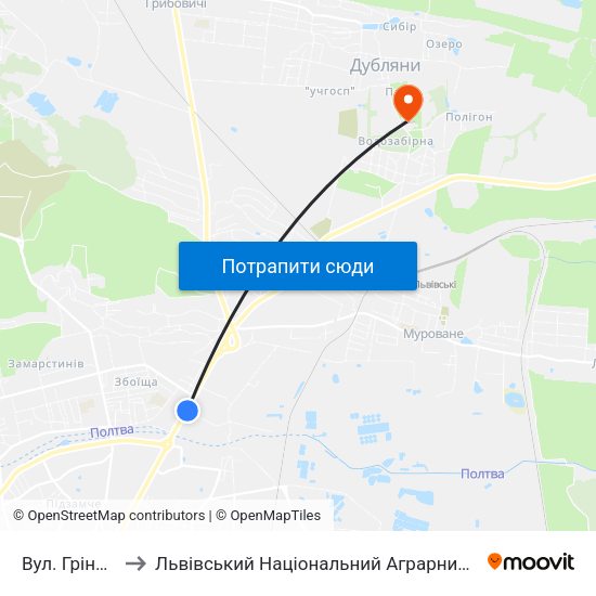 Вул. Грінченка to Львівський Національний Аграрний Університет map