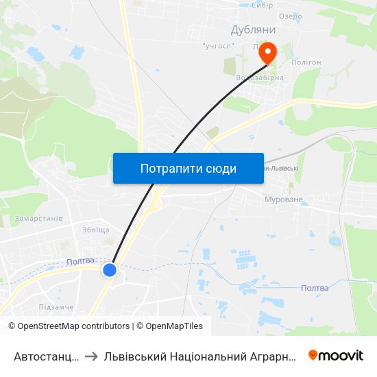 Автостанція №2 to Львівський Національний Аграрний Університет map