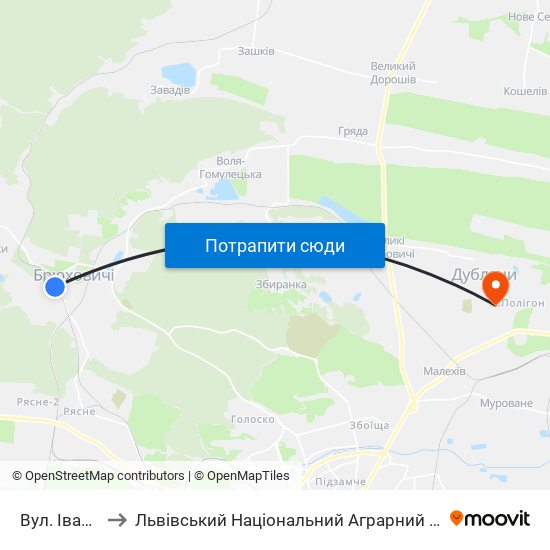 Вул. Івасюка to Львівський Національний Аграрний Університет map