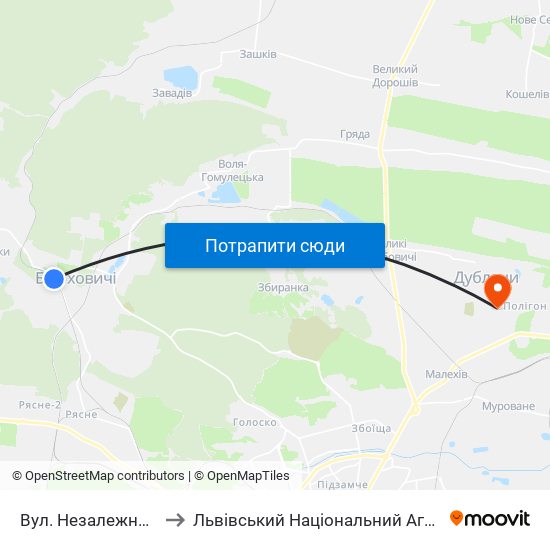 Вул. Незалежності України to Львівський Національний Аграрний Університет map