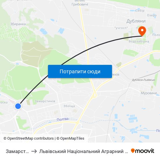 Замарстинів to Львівський Національний Аграрний Університет map