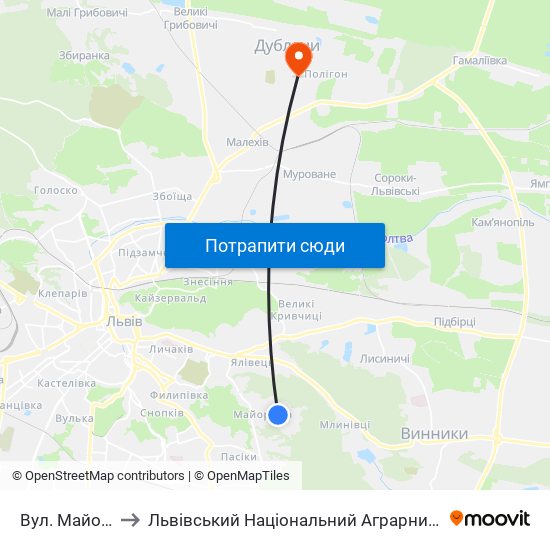 Вул. Майорівка to Львівський Національний Аграрний Університет map