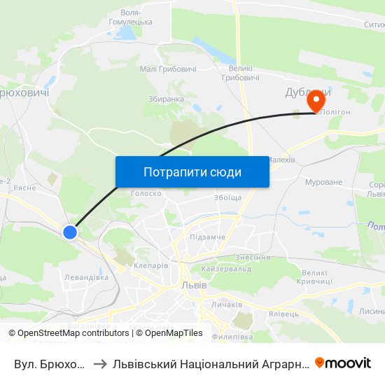 Вул. Брюховицька to Львівський Національний Аграрний Університет map