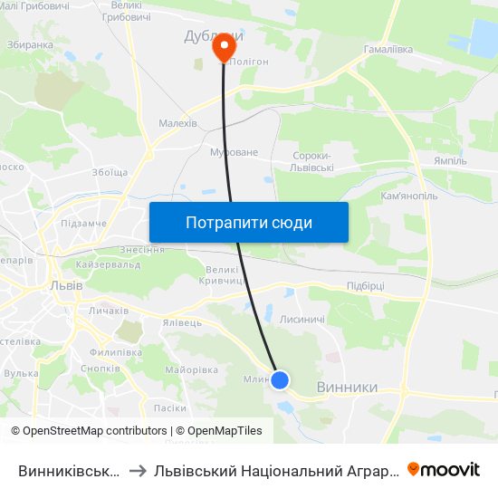 Винниківське Озеро to Львівський Національний Аграрний Університет map