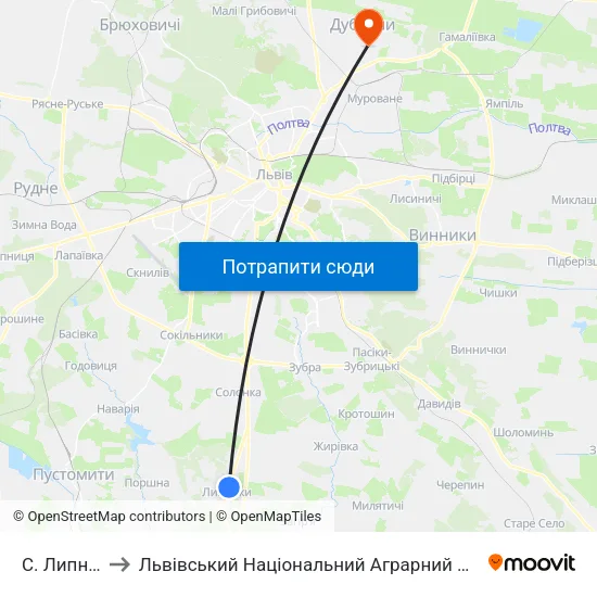 С. Липники to Львівський Національний Аграрний Університет map