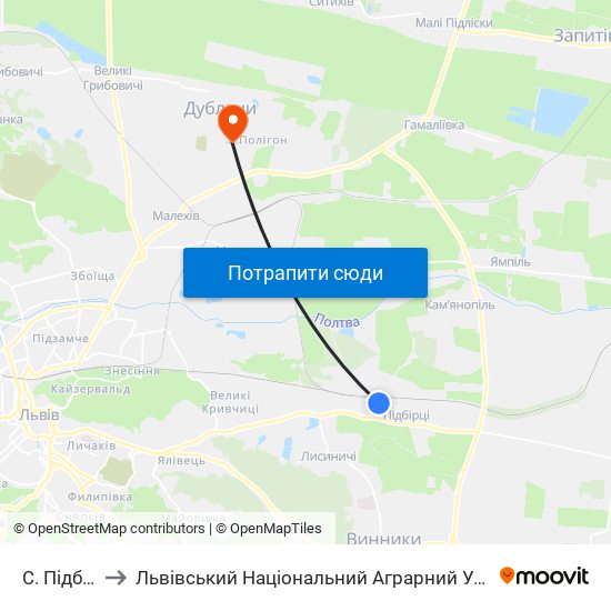 С. Підбірці to Львівський Національний Аграрний Університет map