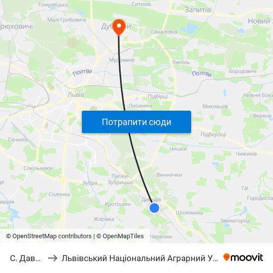 С. Давидів to Львівський Національний Аграрний Університет map