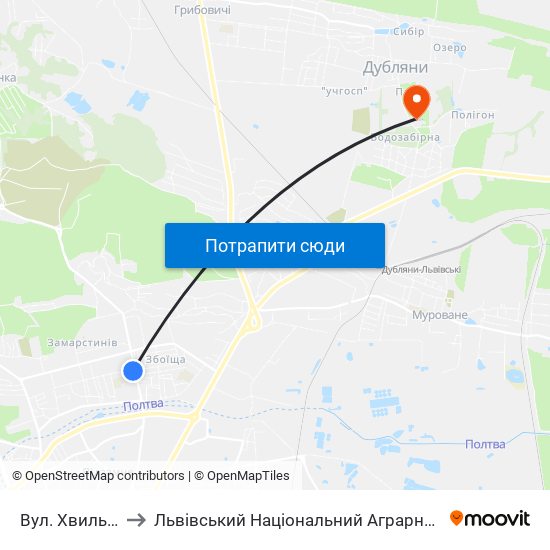 Вул. Хвильового to Львівський Національний Аграрний Університет map