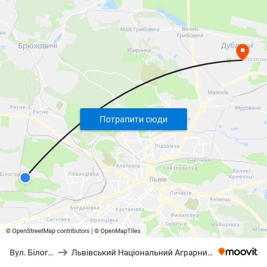 Вул. Білогорща to Львівський Національний Аграрний Університет map