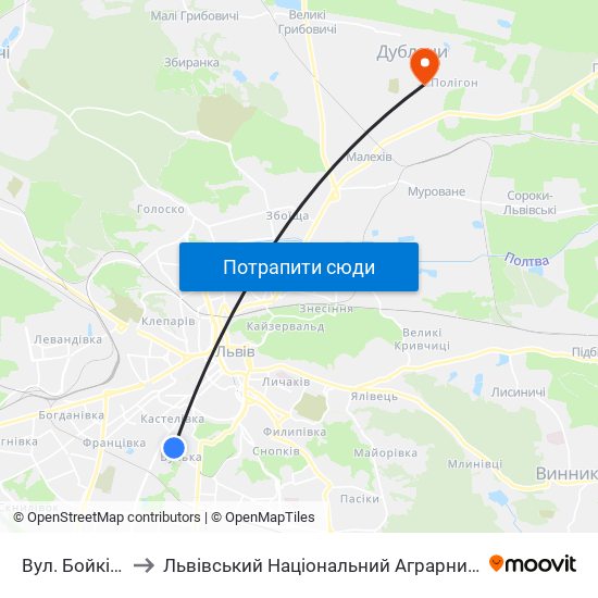 Вул. Бойківська to Львівський Національний Аграрний Університет map