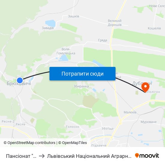 Пансіонат "Львів" to Львівський Національний Аграрний Університет map