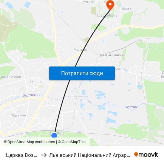 Церква Вознесіння to Львівський Національний Аграрний Університет map