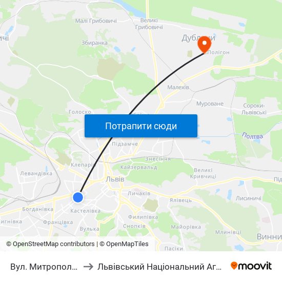 Вул. Митрополита Андрея to Львівський Національний Аграрний Університет map