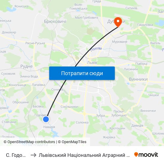 С. Годовиця to Львівський Національний Аграрний Університет map