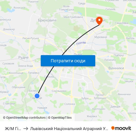 Ж/М Гірка to Львівський Національний Аграрний Університет map