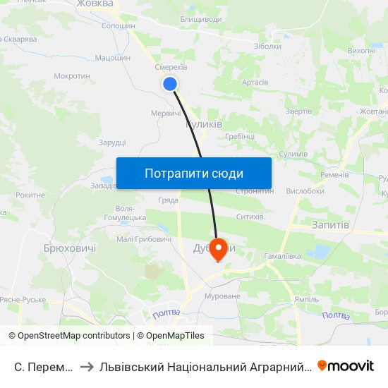 С. Перемивки to Львівський Національний Аграрний Університет map